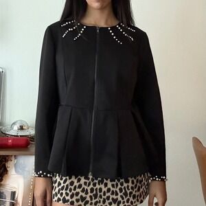BloomChic Black Pearl Embellished Peplum Zip Front Jacket Plus Size 14-16 NEW